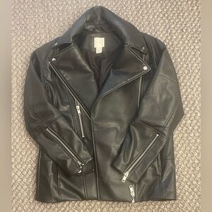 womens new sz XS faux leather black biker jacket
